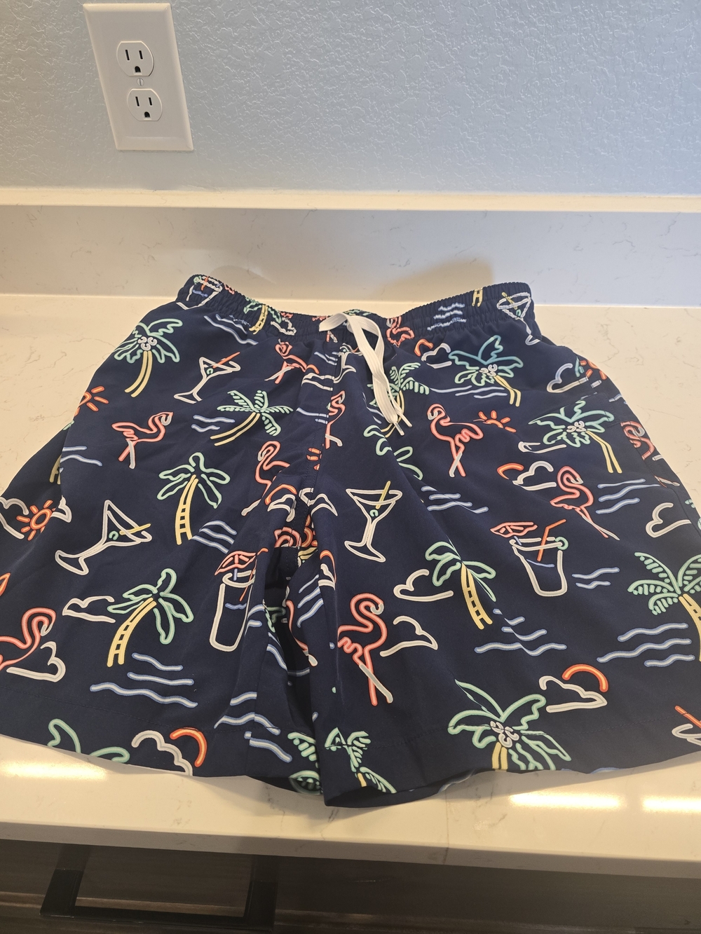 chubbies Navy Tropical Neon Print Swim Shorts